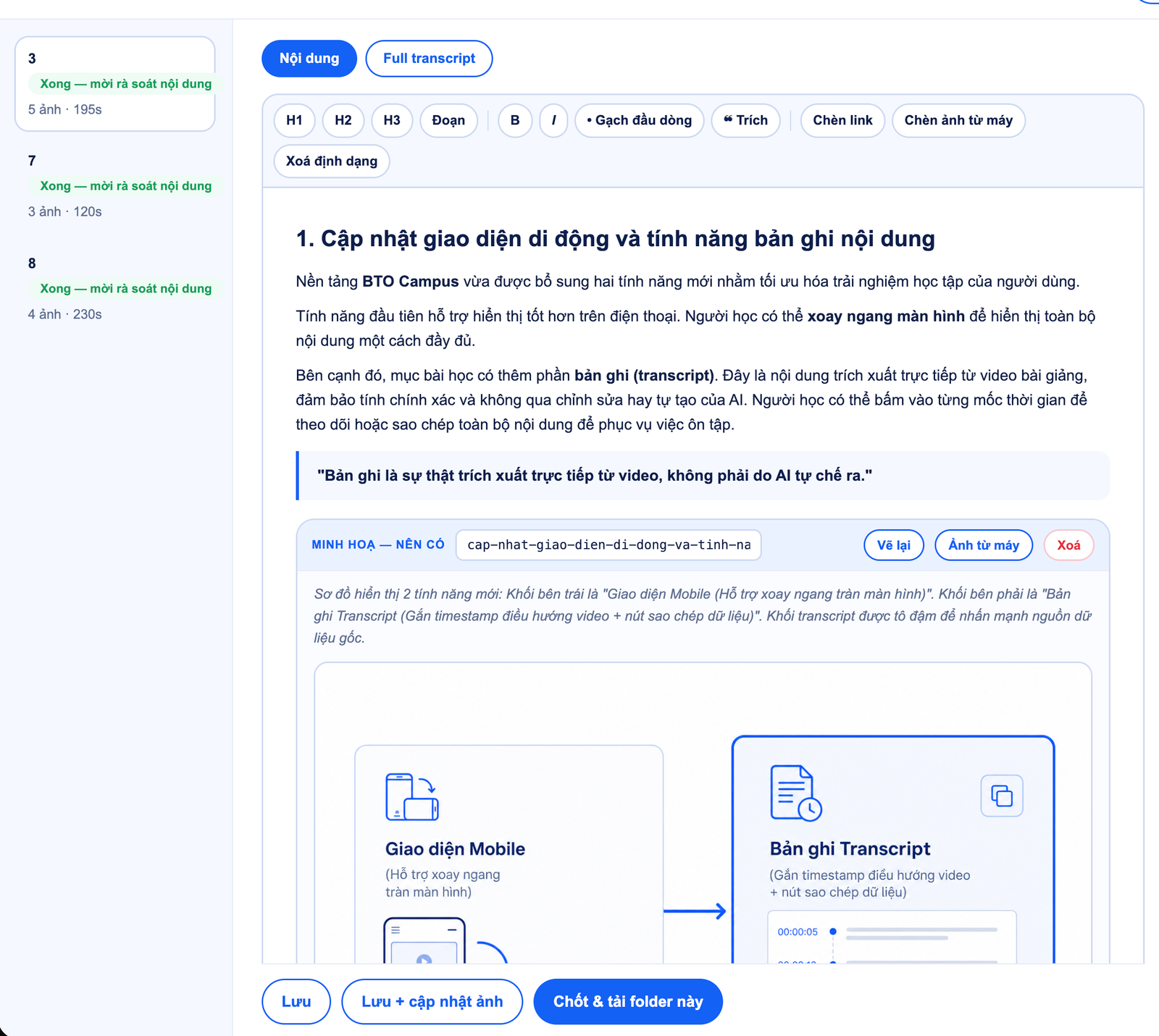 Giao diện Pezo rà soát nội dung và ảnh minh họa trước khi tải folder